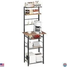 6-Tier Baker's Rack with Storage, Microwave Stand, Coffee Bar Table, Rustic