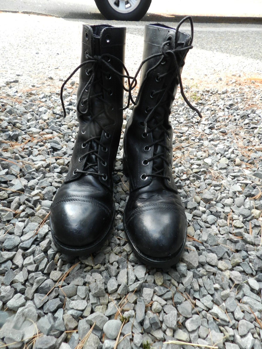1984,U.S. NAVY,BLACK LEATHER,BLACK COMBAT BOOTS,Sz 9 REG