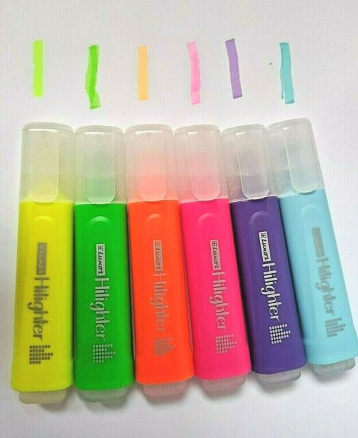 6X HIGHLIGHTER PENS BRIGHT COLOURS MARKERS SCHOOL OFFICE