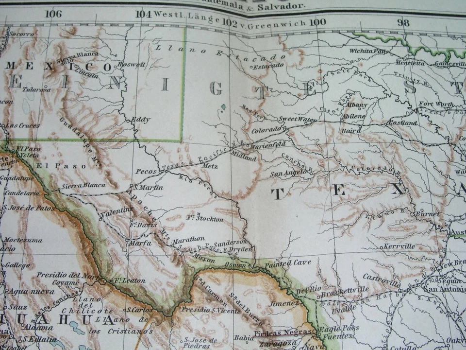 MAPA ORIGINAL 1908 TEXAS HOUSTON DALLAS GALVESTON NUEVO MÉXICO CALIFORNIA BELICE Foto 4 de 4