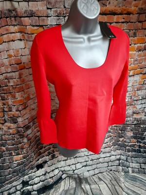 Damen Armani Exchange roter Wollpullover Größe 10 ausgestellte Ärmel hinten Logo NEU