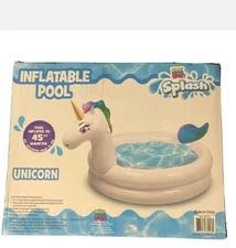 What Kids Want - Unicorn Shape - Inflatable Pool - Repair KIT - Drain Easy EMPTY