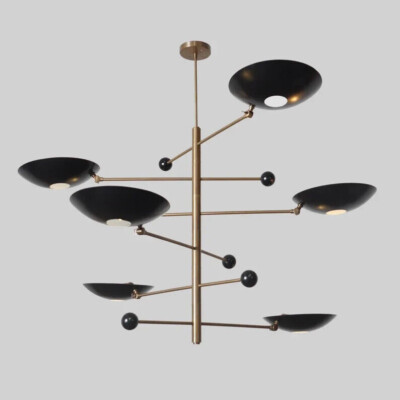 Mid Century Design Disk Shades Pendant Modern Brass Sputnik 6 Light chandelier