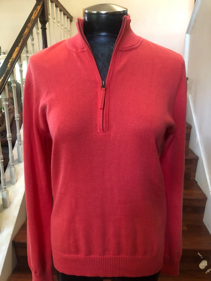 Женский свитер Foxcroft большой хлопковый коралловый пуловер Supima 1/2 на молнии с ложным вырезом - Изображение 2 из 4