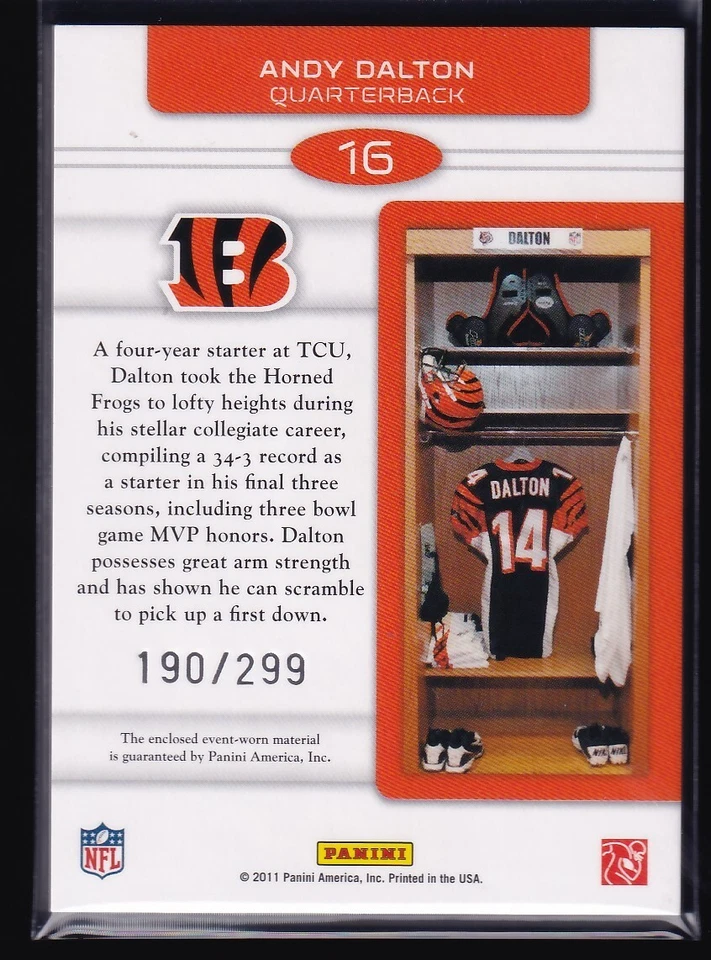 2011 Panini Rookies & Stars Andy Dalton /299 Dress for Success Jerseys Rookie RC - Image 2 of 2