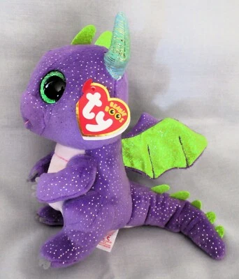 DAPHNE the Purple Dragon - Ty 6" Beanie Boos Glitter Eyes - NEW with Mint Tags - Image 1 of 4