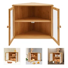 Corner Bread Display Case - Two-Tier Bamboo & Acrylic Storage for Kitchen
