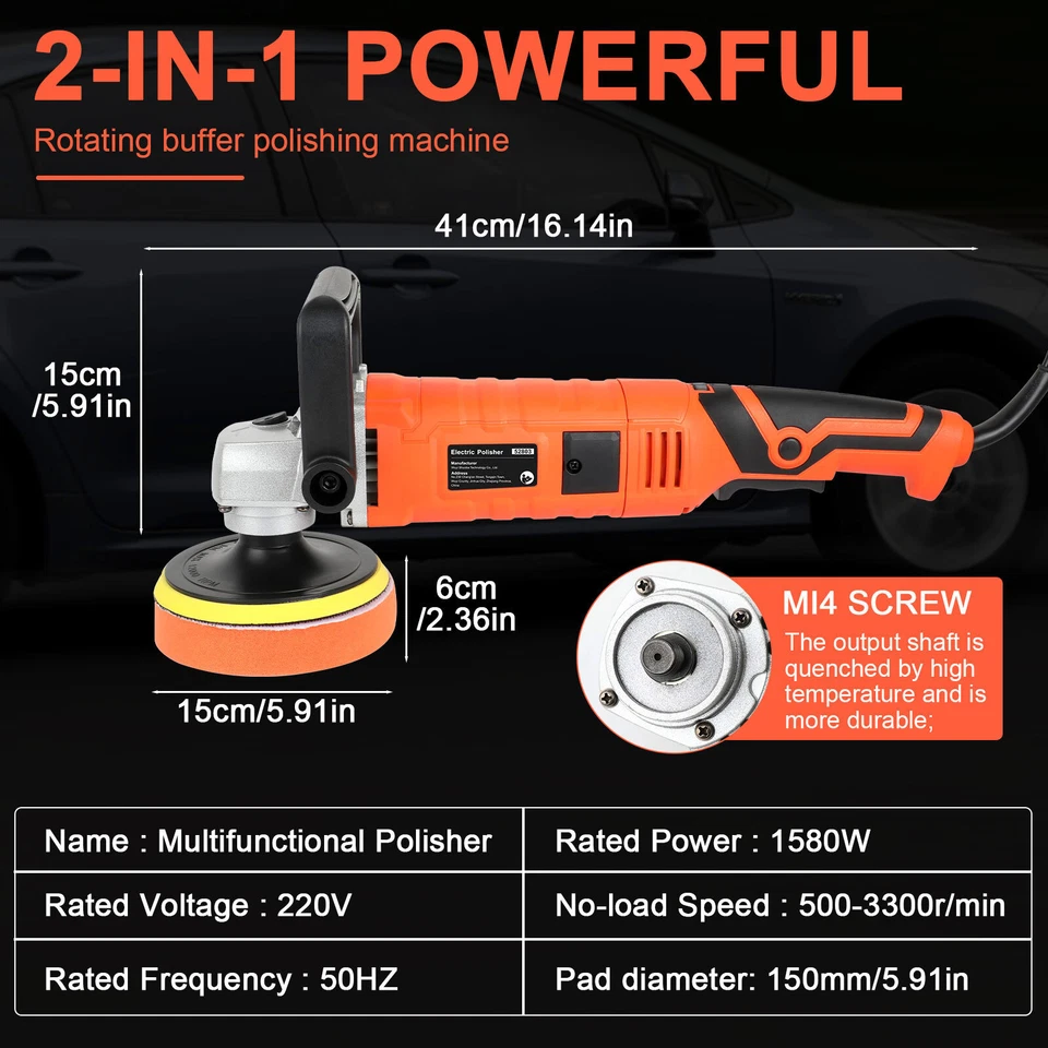 Electric Car Polisher Sander Buffer Polishing Machine Kit 1580W Variable-7 Speed - Image 4 of 4