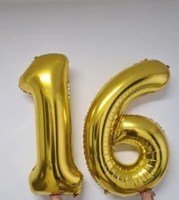 Gold 16th Birthday/Anniversary Helium Foil Balloons (Numbers 1 & 6) 80cm X 30cm