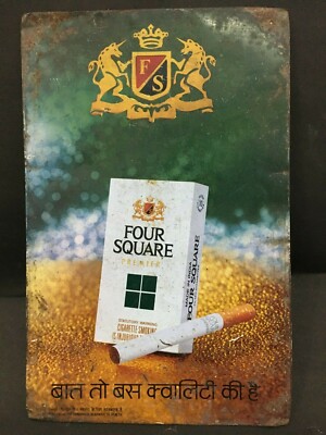 cigarette square OLD VINTAGE FOUR SQUARE CIGARETTE ADVERTISING IRON TIN BOARD,COLLECTIBLE