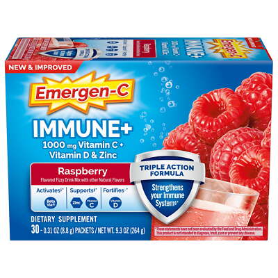 New Emergen-C Triple Action Immune Support Powder, 1000Mg Vitamin C, Raspberry