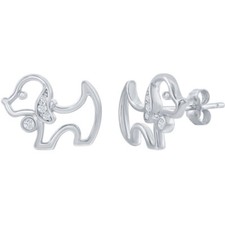 Classic Women's Earrings Sterling Silver Standing Dog White CZ Stone Stud D-7923