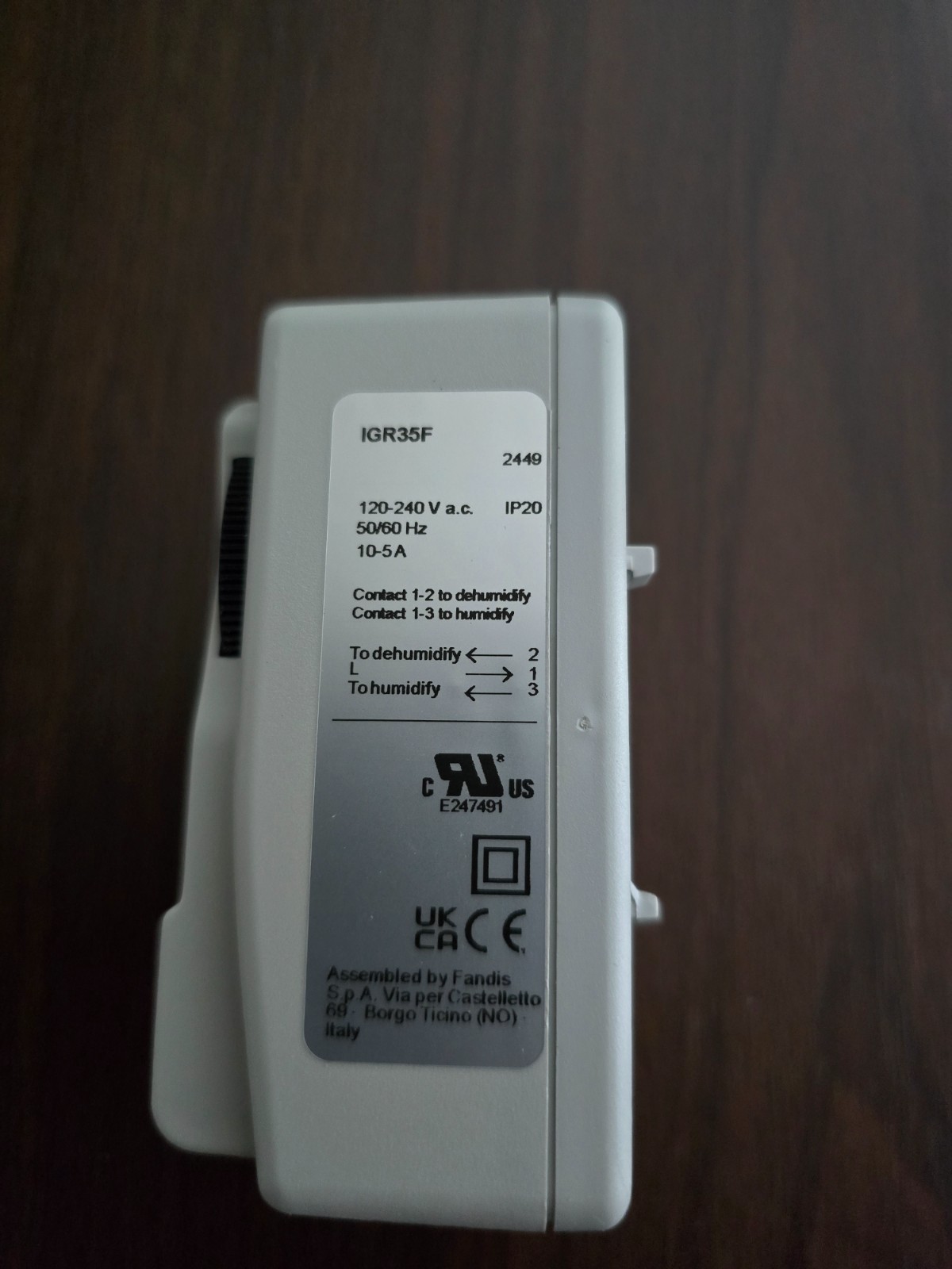 FANDIS IGR35F HYGROSTAT CHANGE OVER 120-240V AC