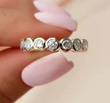 3.00Ct Round Cut Natural Diamond Solid 14K White Gold full Eternity Band Ring