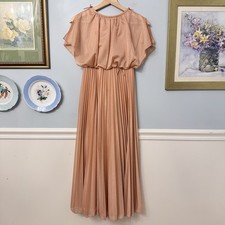 Vintage 70s Apricot Pleated Chiffon Dress Size XS Ethereal Bridesmaid Capelet
