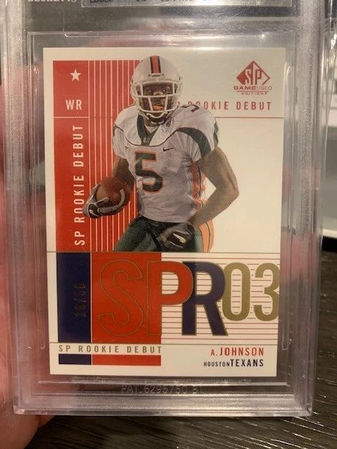 2003 ANDRE JOHNSON UD SP GAME USED #134 GOLD RC /50 BGS 9 TRUE MINT *NICE SUBS* - Image 3 of 4