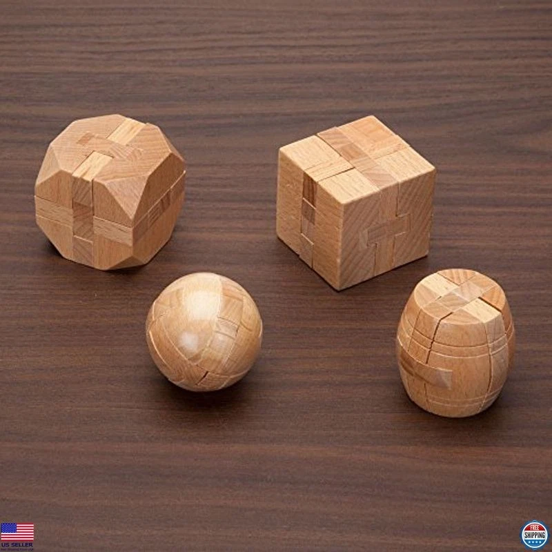 Mini juego de rompecabezas de madera - 4 rompecabezas clásicos de madera - ¡Regalos divertidos y desafíos! Foto 3 de 4