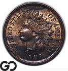 1907 Indian Head Cent Penny, Some Red, Album Toner, Sharp Solid Gem BU++