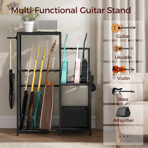 Guitar Stand, Multi-Guitar Rack, for Acoustic, Electric Guitar, Bass, Ukulele, B - Picture 4 of 9