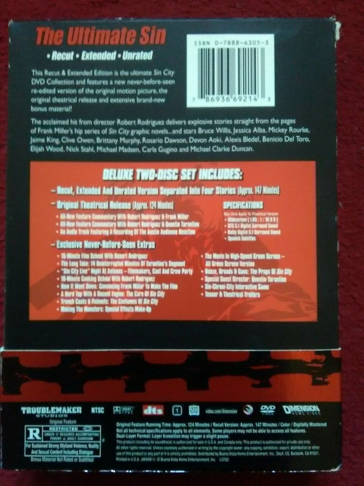 Frank Miller's Sin City Recut Extended Unrated Region 1 DVD & Graphic Novel set - Image 2 of 4