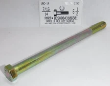 7/16-14x6-1/2 Hex Head Cap Screws Grade 8 Steel Zinc Yellow Plated (10)