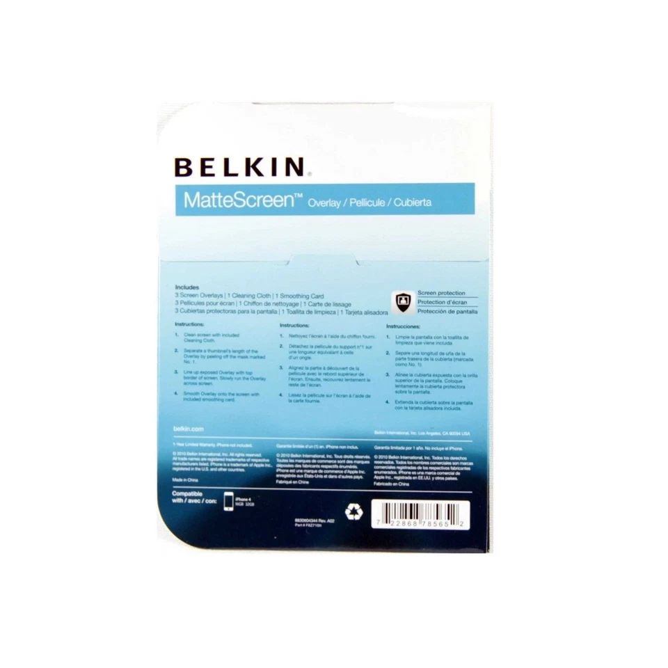 BELKIN SCREEN PROTECTOR FOR IPHONE 4 4S MATTE REDUCE GLARE 3 PACK NEW F8Z710TT - Image 3 of 3