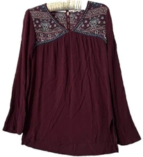 Jolt Top S Burgundy Boho Hippie Flowy Popover Peasant Shirt Cottagecore Blouse