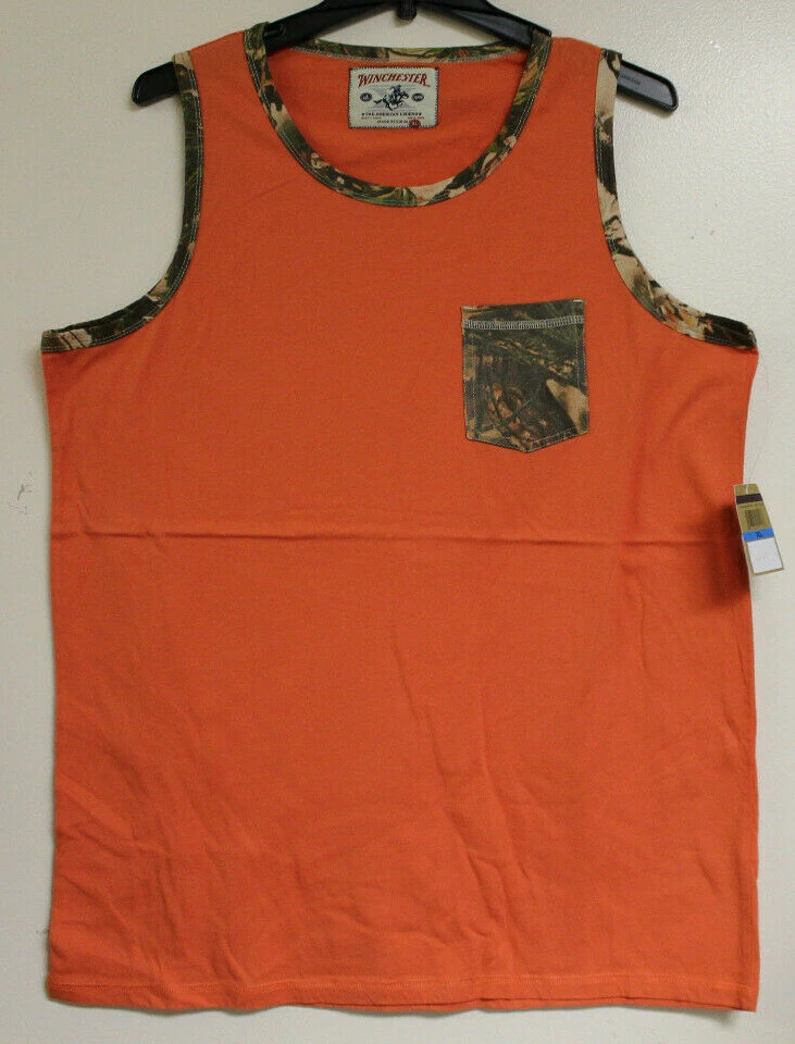 Winchester Mens Camouflage Pocket Orange Sleeveless T-Shirt Tank Top Size XL