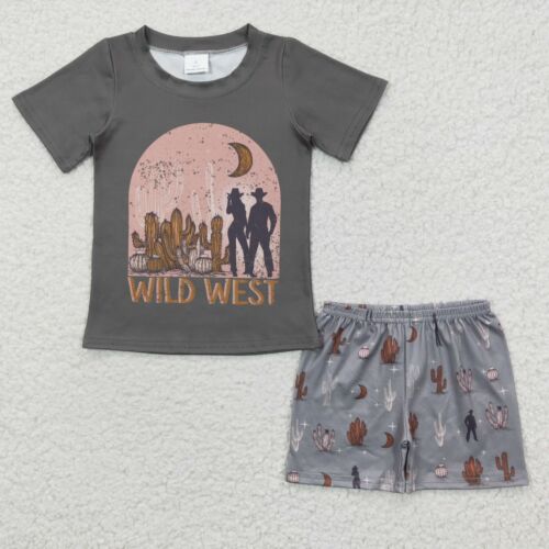 Summer Wear Sibling Toddler Boys Western Shorts Outfit Set - Picture 9 of 11