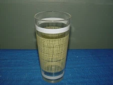 MCM Yellow Basketweave Glass Tumbler Iced Tea Tom Collins Vintage Barware Bands
