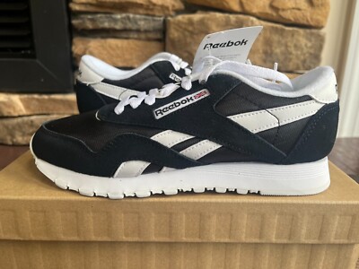 REEBOK ROYAL CLASSIC LEATHER NYLON BLACK WHITE WOMENS SIZE 5 NEW WITH BOX