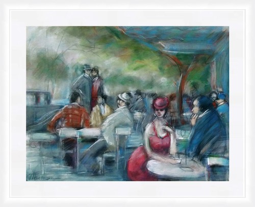 ISAAC MAIMON "UNTITLED" (CAFE SCENE) | ORIGINAL MIXED MEDIA ON PAPER | 19X25"