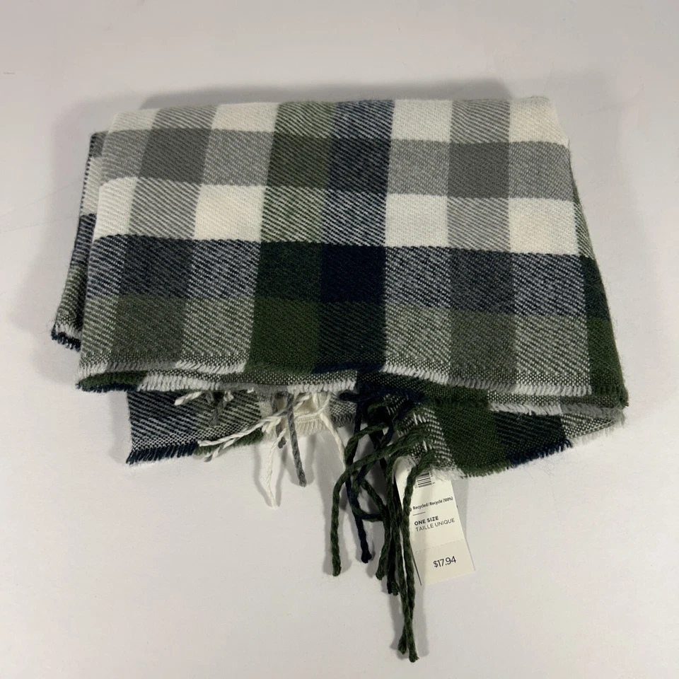 Bufanda antigua azul marino para hombre talla única verde flecos a cuadros nueva con etiquetas material suave Foto 3 de 4