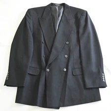 Vtg USA Made 42L Solid Black 100% Wool Double Breasted Blazer Sport Coat