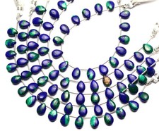 Natural Gem Azurite Malachite 10x7MM Size Smooth Pear Shape Beads 7" Strand 42Ct