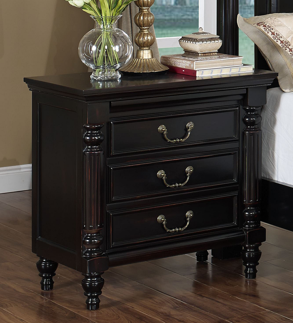 Transitional Style Rubbed  Black  Finish Bedroom  Furniture  