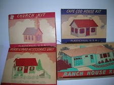 Plasticville " Four Building Kits" Church,and three Houses ,COMPLETE lot 8825