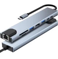 8in1 USB-C USB Hub Type-C PD Adapter HDMI RJ45 Ethernet SD TF OTG Port Adaptor