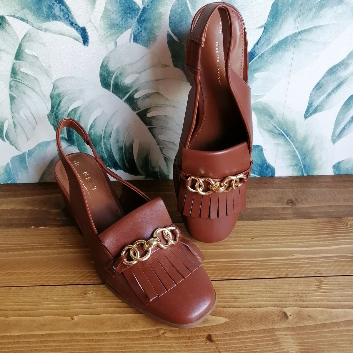 Brand New Ladies Next Forever Comfort Brown Chunky Heel Slip On Shoes UK 6 EU 39