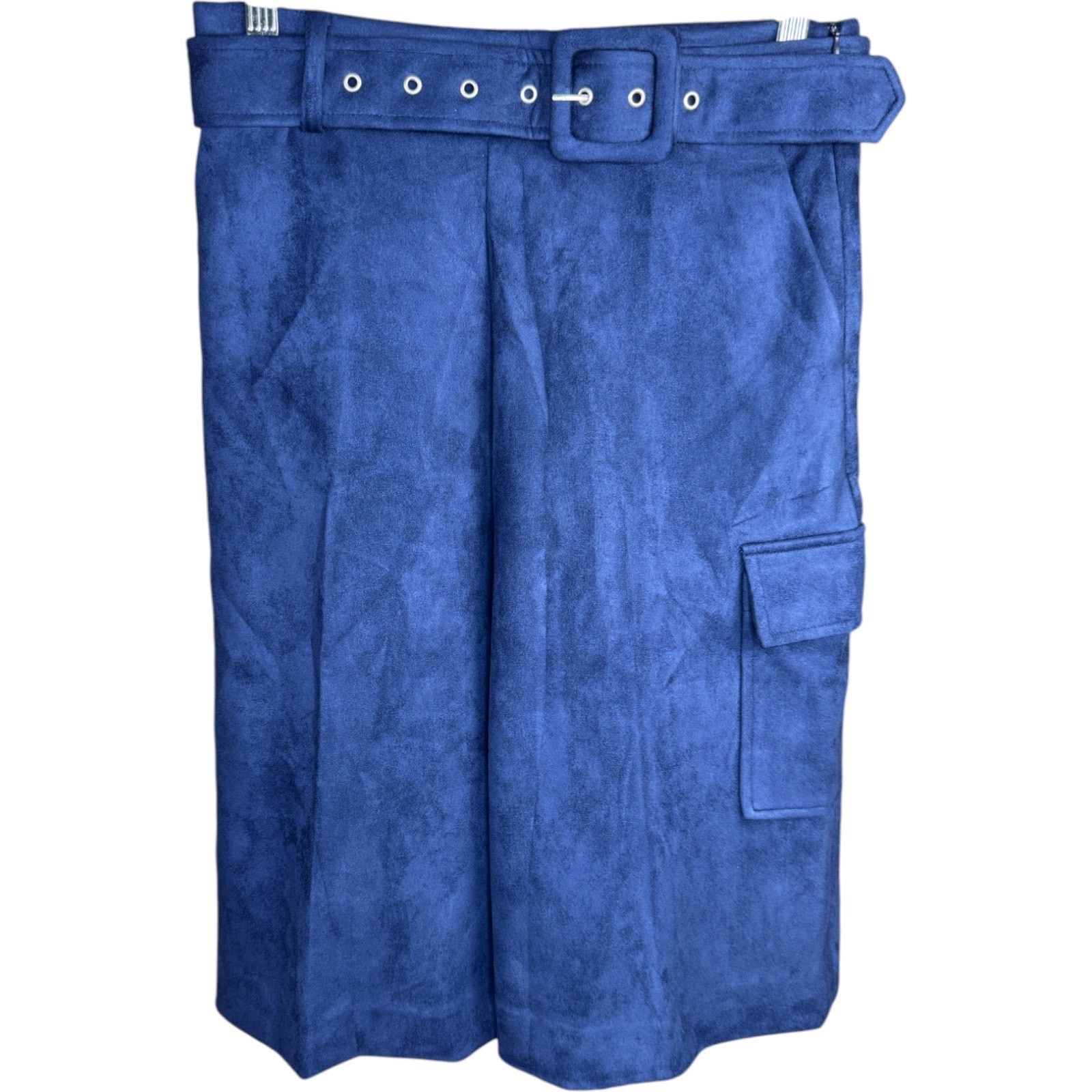 FILA Pantaloncini Harlem's Fashion Row x Undra Celeste finta pelle scamosciata M blu con cintura culotte