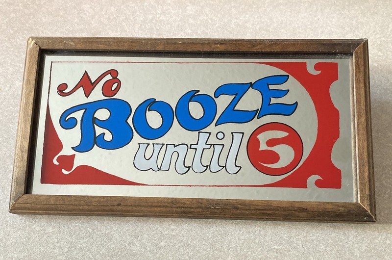 Vintage Cedar Point Souvenir Bar Framed Mirror Glass Sign - No Booze Until 5