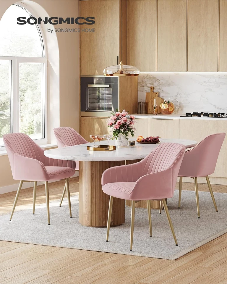 Sedia Da Pranzo, Sedia Da Cucina, Poltrona in Velluto Imbottita Con Braccioli, R - Immagine 2 di 4