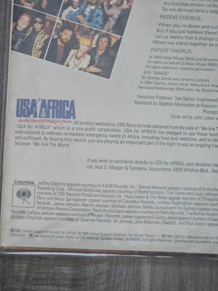 We Are The World USA Africa Vinyl LP Album Record vintage 1985  - Image 3 of 4
