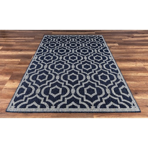 GAD Ayla Indoor Outdoor Area Rug Geometric Pattern Navy Navy 5'3" x 7'7" - Picture 2 of 3