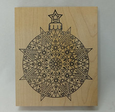 Outlines Round Christmas Tree Ornament Wood Wooden Bock Rubber Stamp 1184