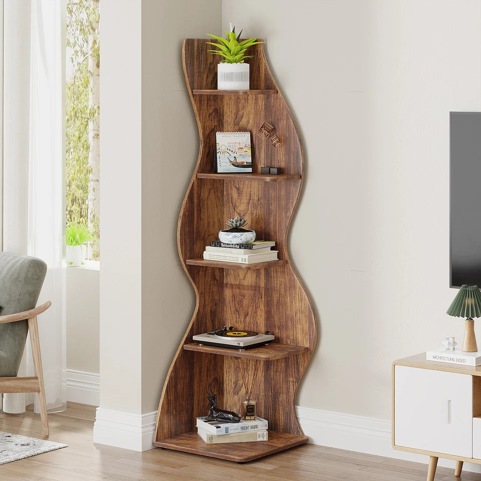 Tribesings 70" Tall Corner Shelf, 5-Tier Stylish Bookshelf Bookcase Storage Rack - Image 2 of 4