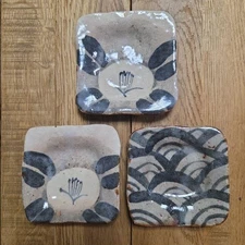 Sato Kazushi Oribe tableware set of 3 ceramic plates Made in Japan Japanese Cera