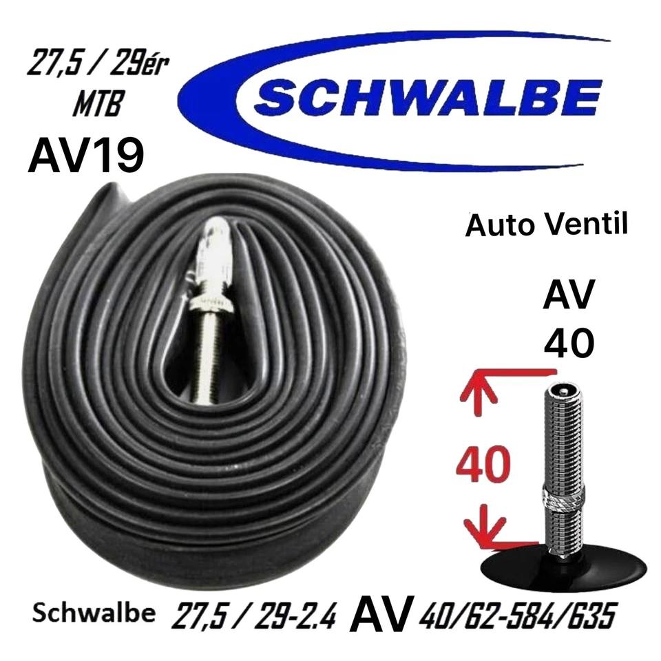 Schwalbe MTB Fahrrad-Schlauch AV19 27,5 / 29-2.4 Auto Ventil 40/62-584/635 AV40m