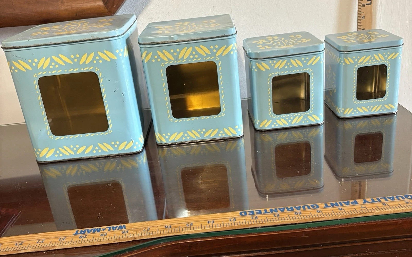 The Toscany Collection Metal Kitchen Canisters Square With A Window Light Blue