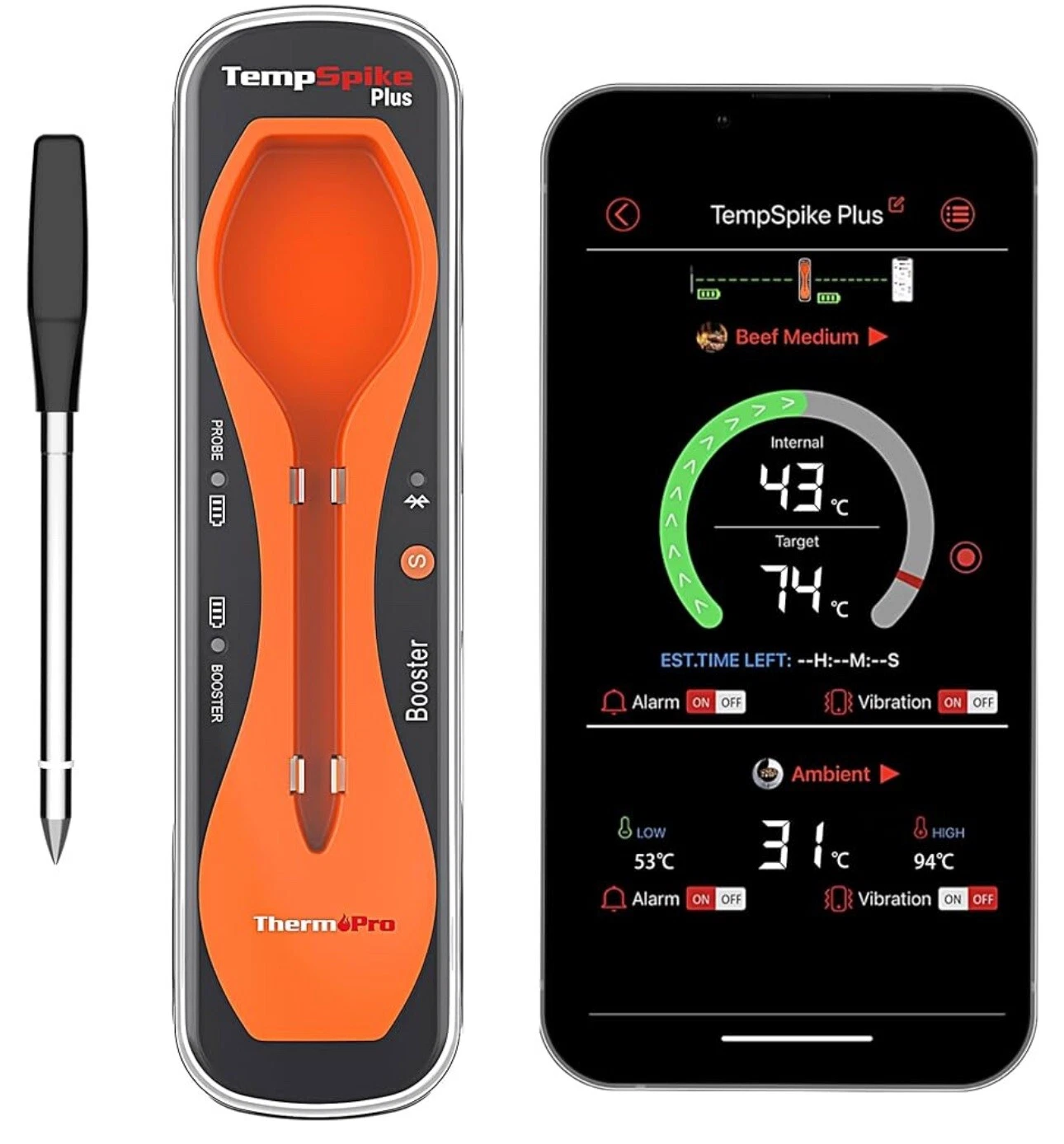 ThermoPro TempSpike Plus 182M Wireless Meat Thermometer Ultra-Thin TP970 BBQ